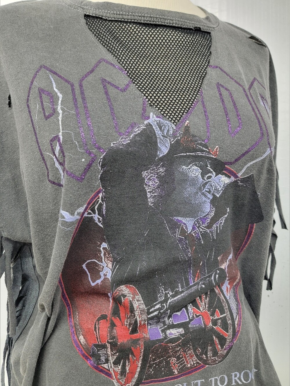 AC/DC Rock Band Fringe Tee - 'For Those About to Rock' - Upcycled Vintage
